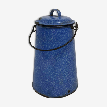 Blue enamelled milk pot