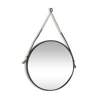 Vintage round steel mirror, Italy, 1970s.