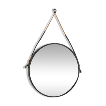 Vintage round steel mirror, Italy, 1970s.