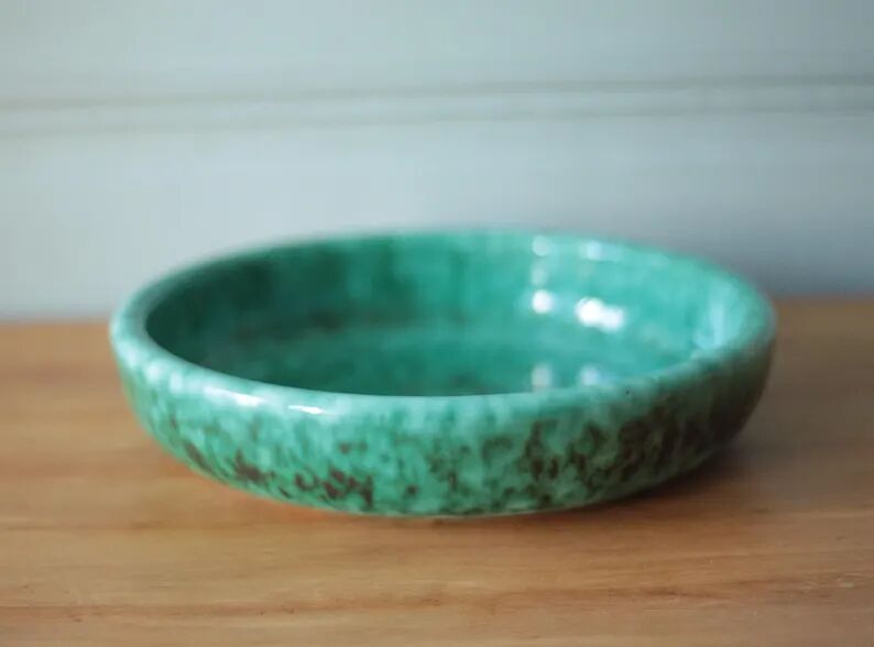 Ceramic dish Elchinger and sons, large round green dish, vintage catch-all, table art, interior decoration