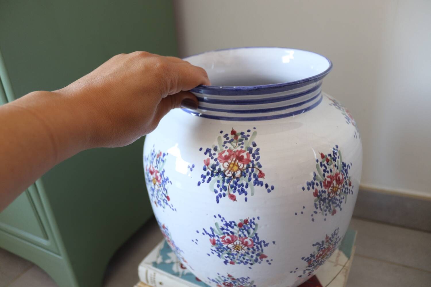 Large painted ceramic flower vase