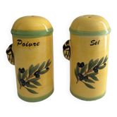 Salière poivrière sel poivre jaune provençal barbotine abeille