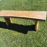 Old brutalist art bench, in natural raw oak