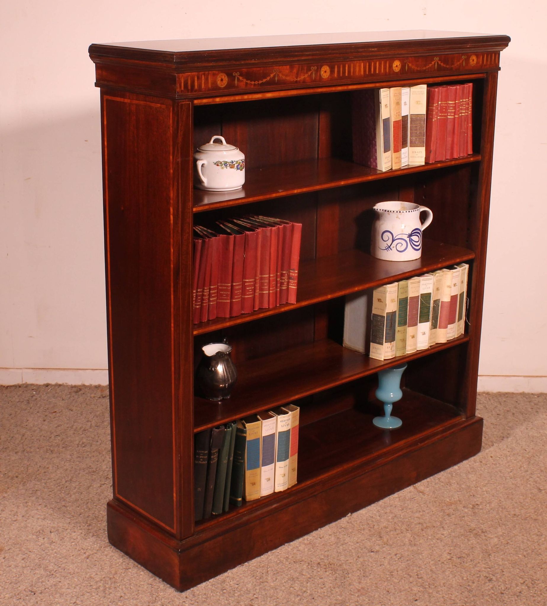 open mahogany library with inlays - 19th century