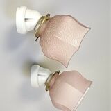 Paire d’appliques porcelaine et tulipes verre rose art-déco