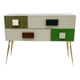 Postmodern Italian Dresser/Chest Colored Glass and Brass, 1980s