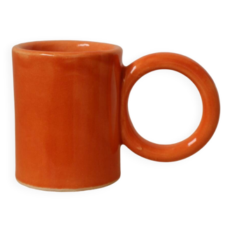Handmade ceramic coffee mug with large handles