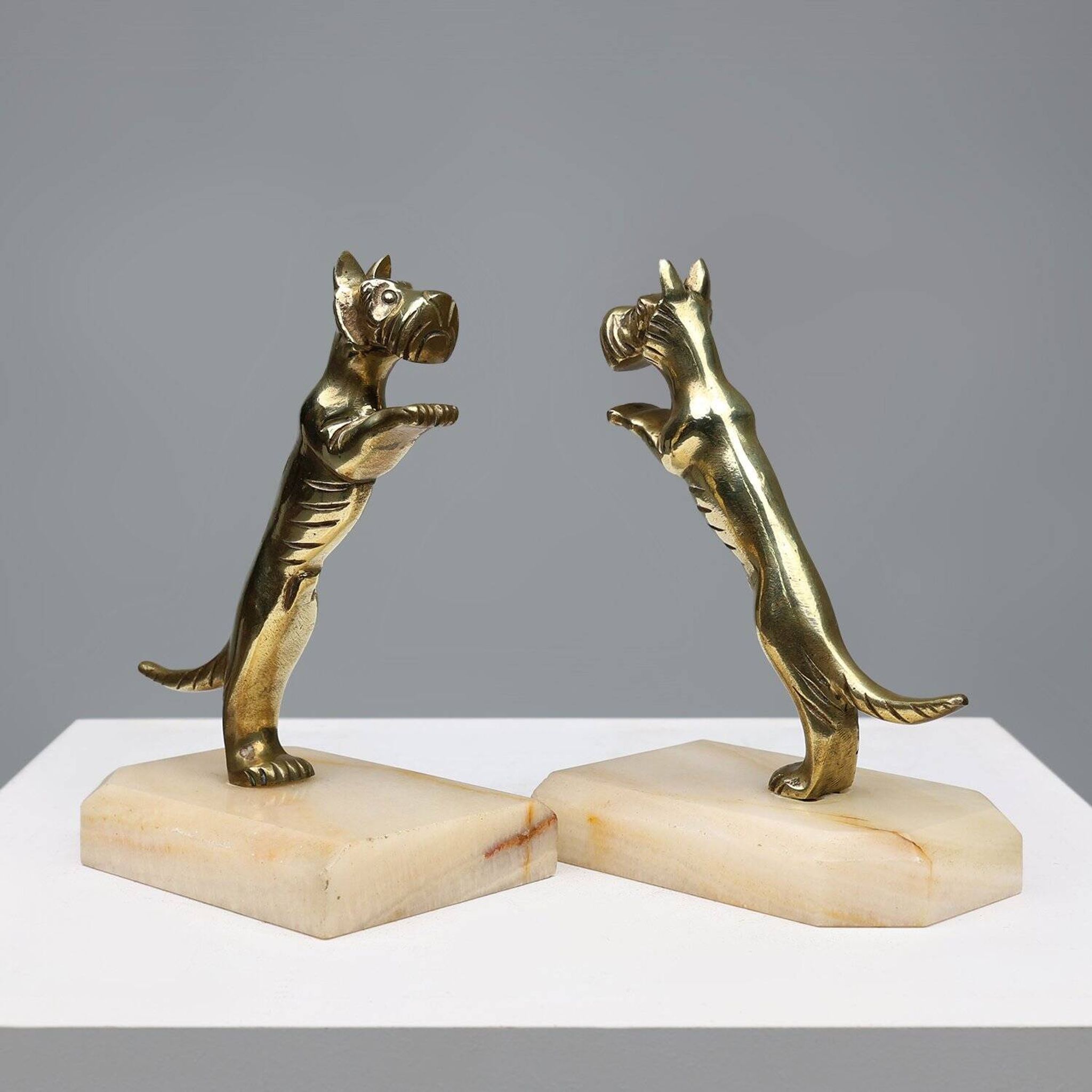 Art Deco Bookends in Copper with Marble Bases, France, 1930s, Set of 2