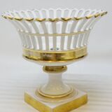 Bowl on Pedestal Openwork Basket White and Gold Porcelain Restoration E