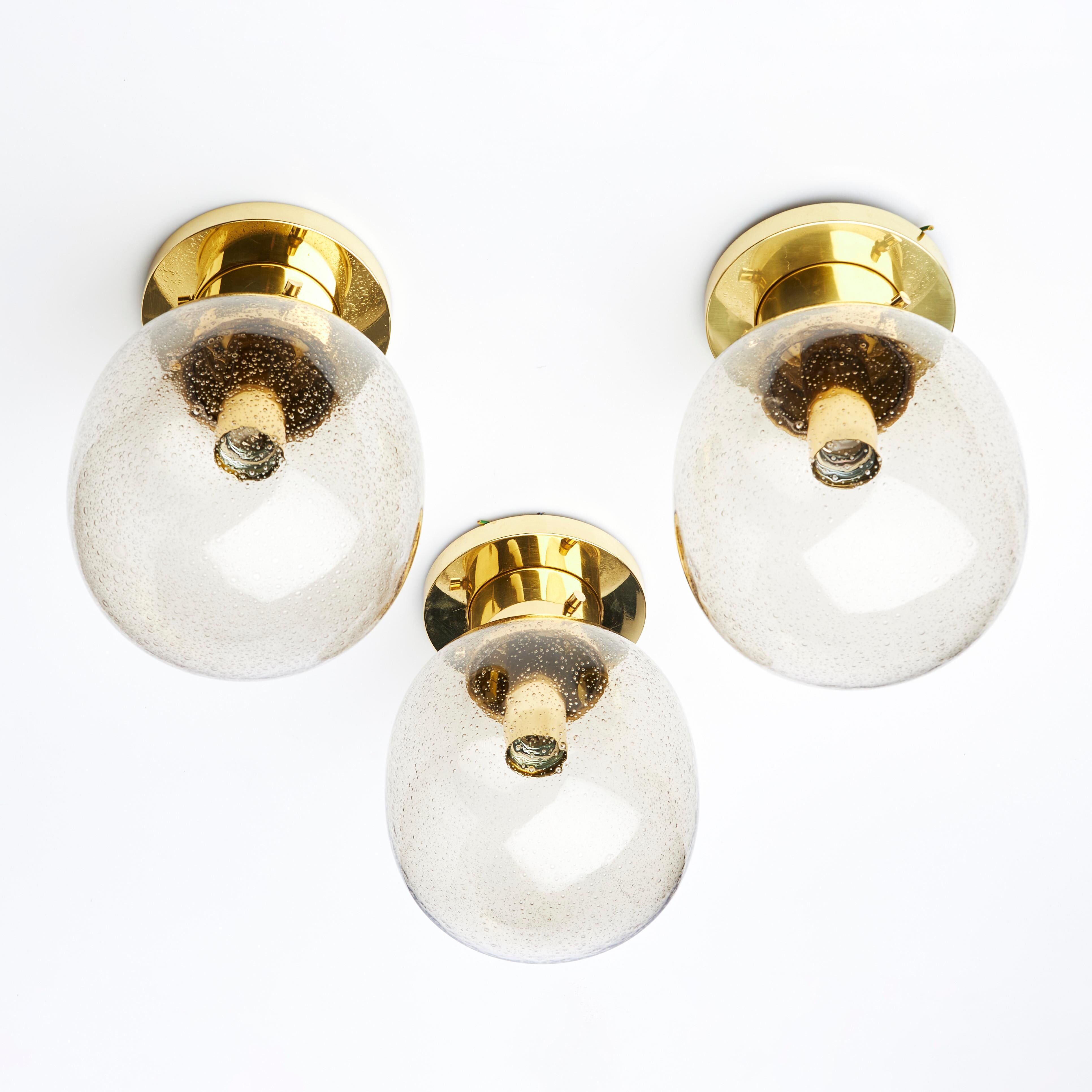 Glashütte Limburg ceiling lights brass and glass Germany 1970 labelled