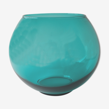 Vase rond en verre bleu