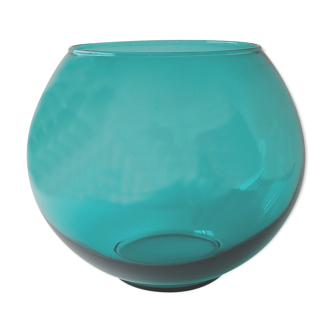 Vase rond en verre bleu