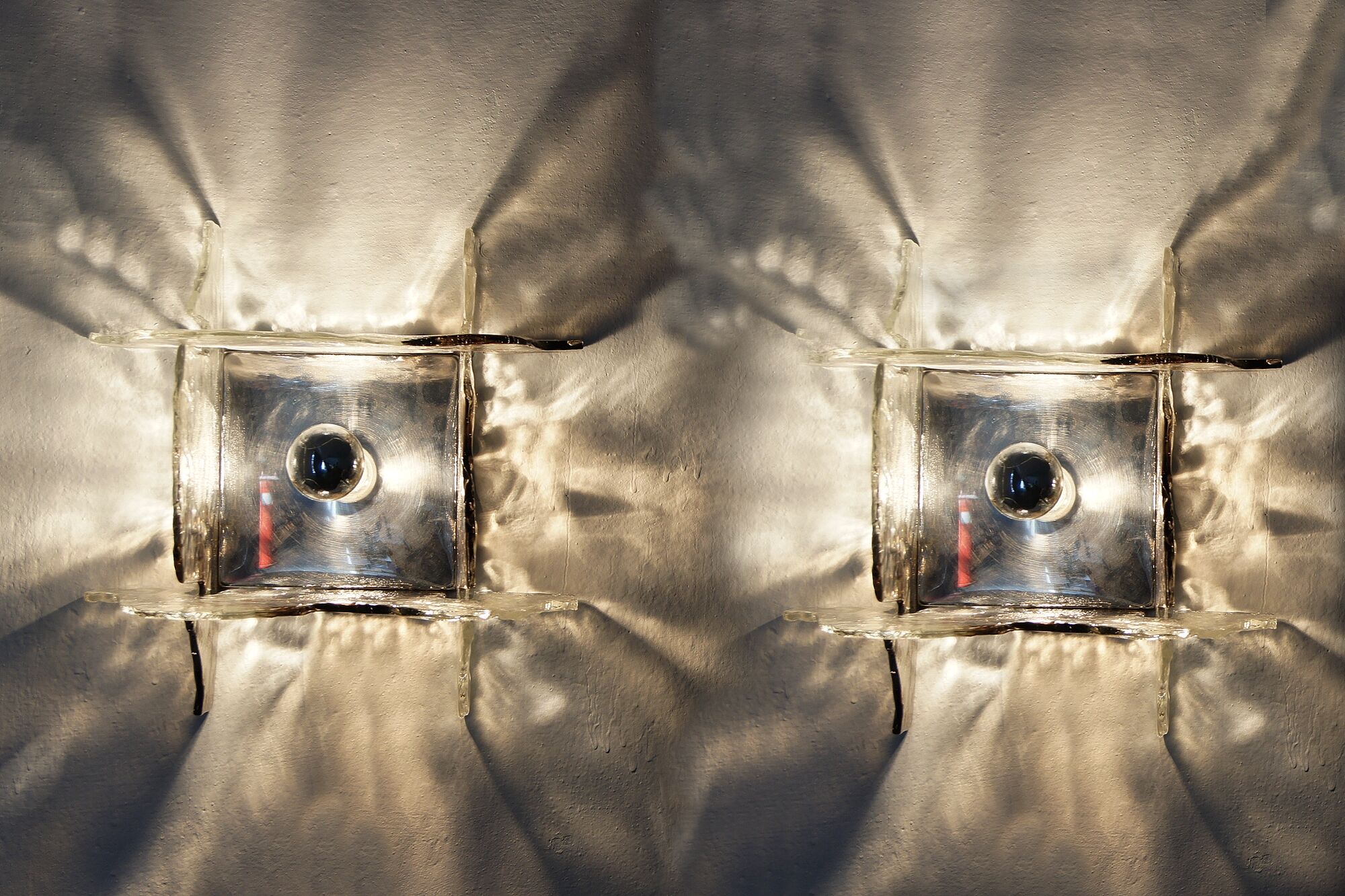 Italian Murano Glass Wall Lamps by Carlo Nason for Mazzega, 1970s, Set of 2