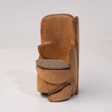 Unique sculptural throne chair in wood, France 1970s