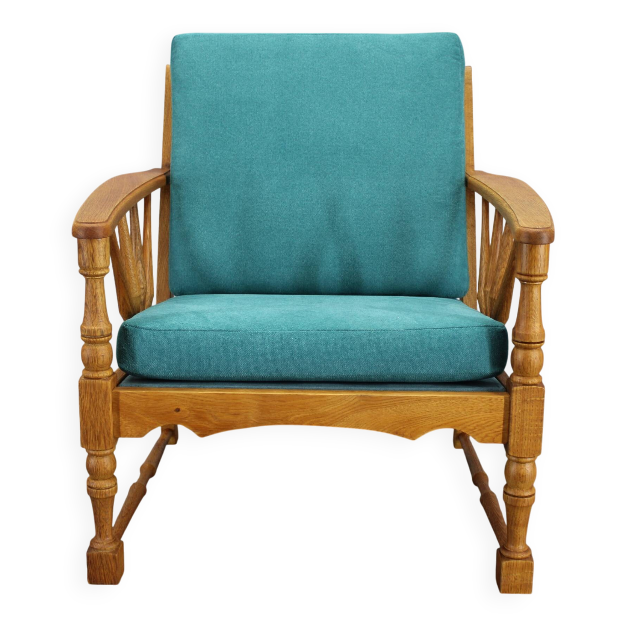 1950s solid oak armchair, Czechoslovakia