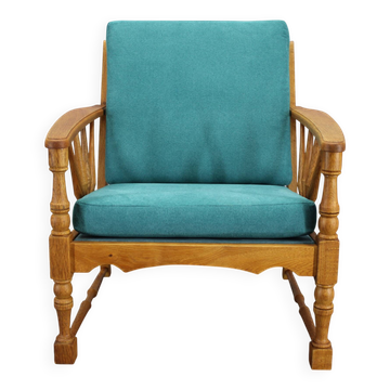 1950s solid oak armchair, Czechoslovakia