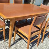 Formica teak table + 10 vintage Scandinavian style chairs