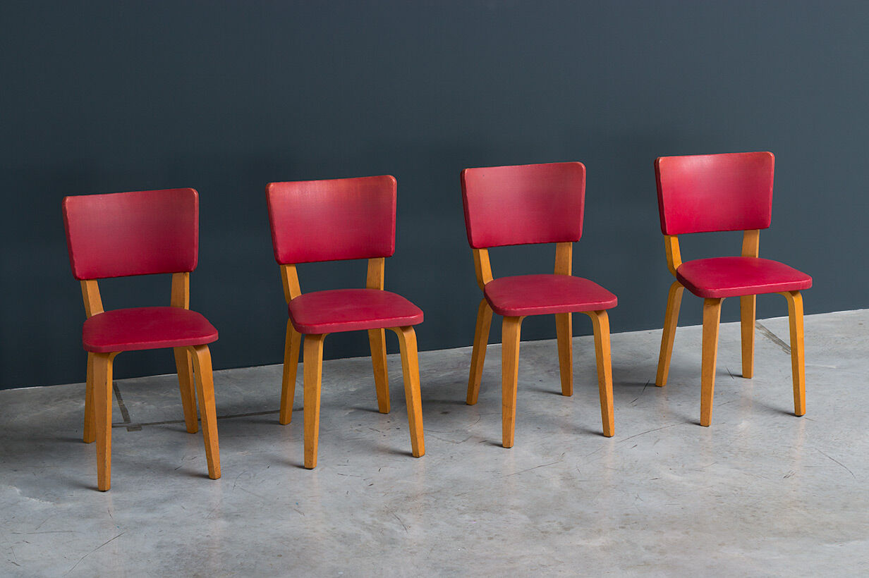 Set of 4 plywood dining chairs designed by Cor Alons ed. C. de Boer 1950