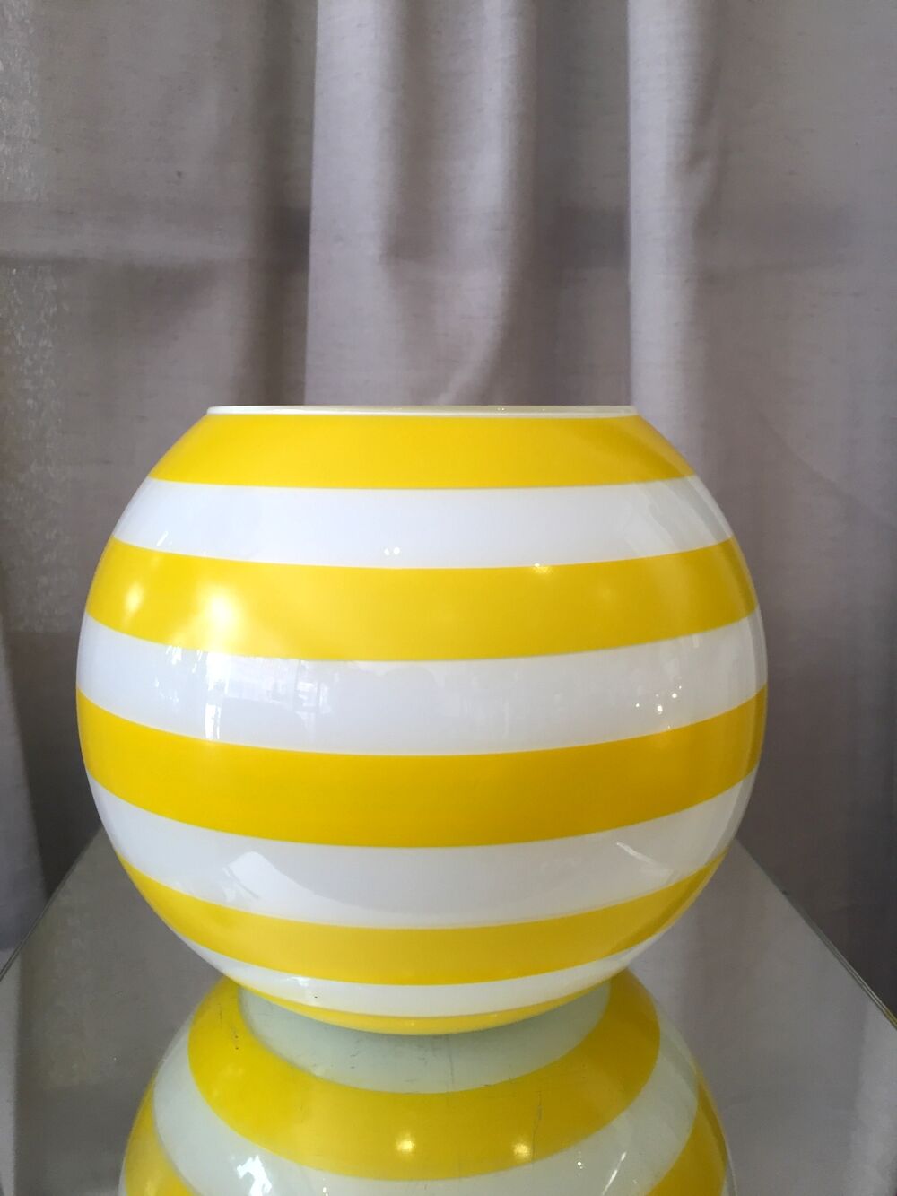 Opaline ball vase stripes bayaderes white and yellow