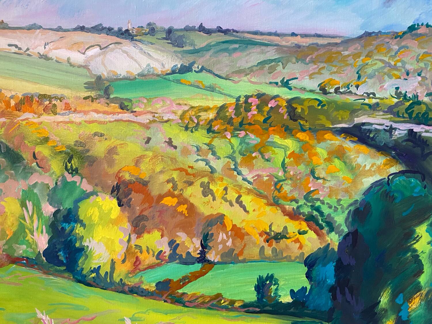 Landscape of valley and hills signed 1995