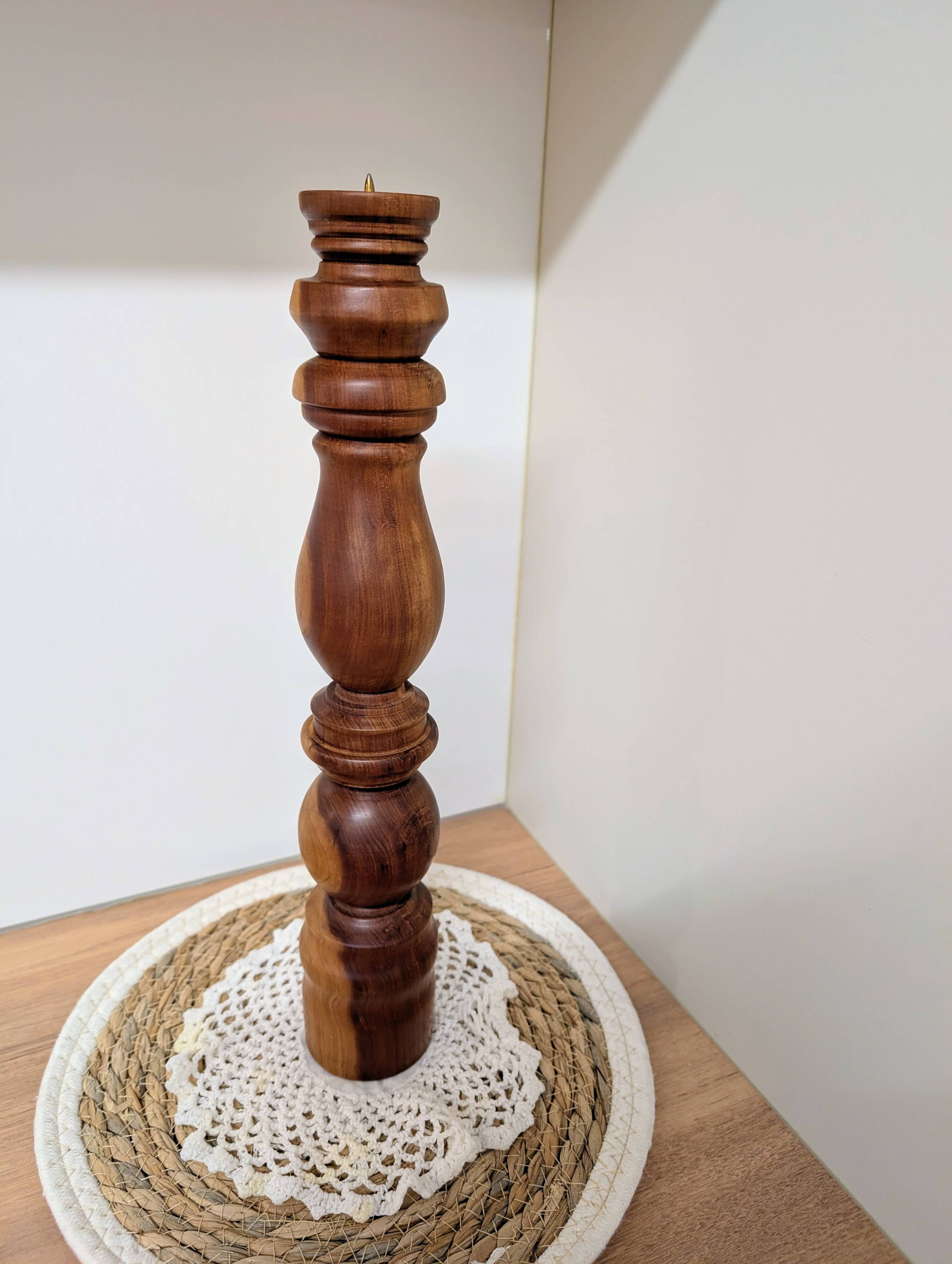 Turned solid wood candlestick