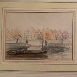 Jean Jacques GRUNENWALD (1911 - 1982) - Watercolor - Barge in Town