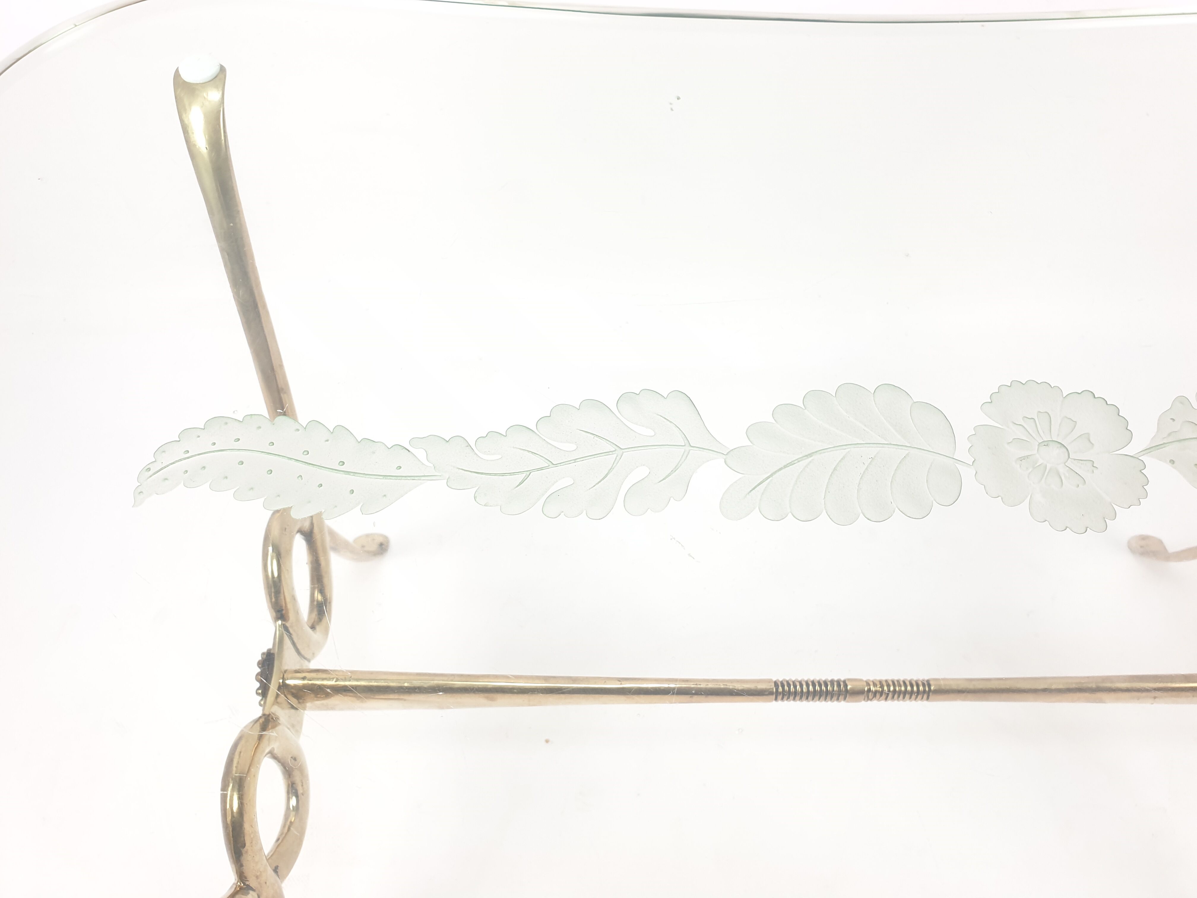 Italian coffee table with etched glass and brass base, 1960