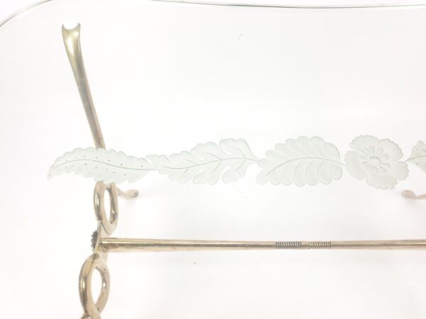 Table basse italienne avec verre gravé et base en laiton, années 1960