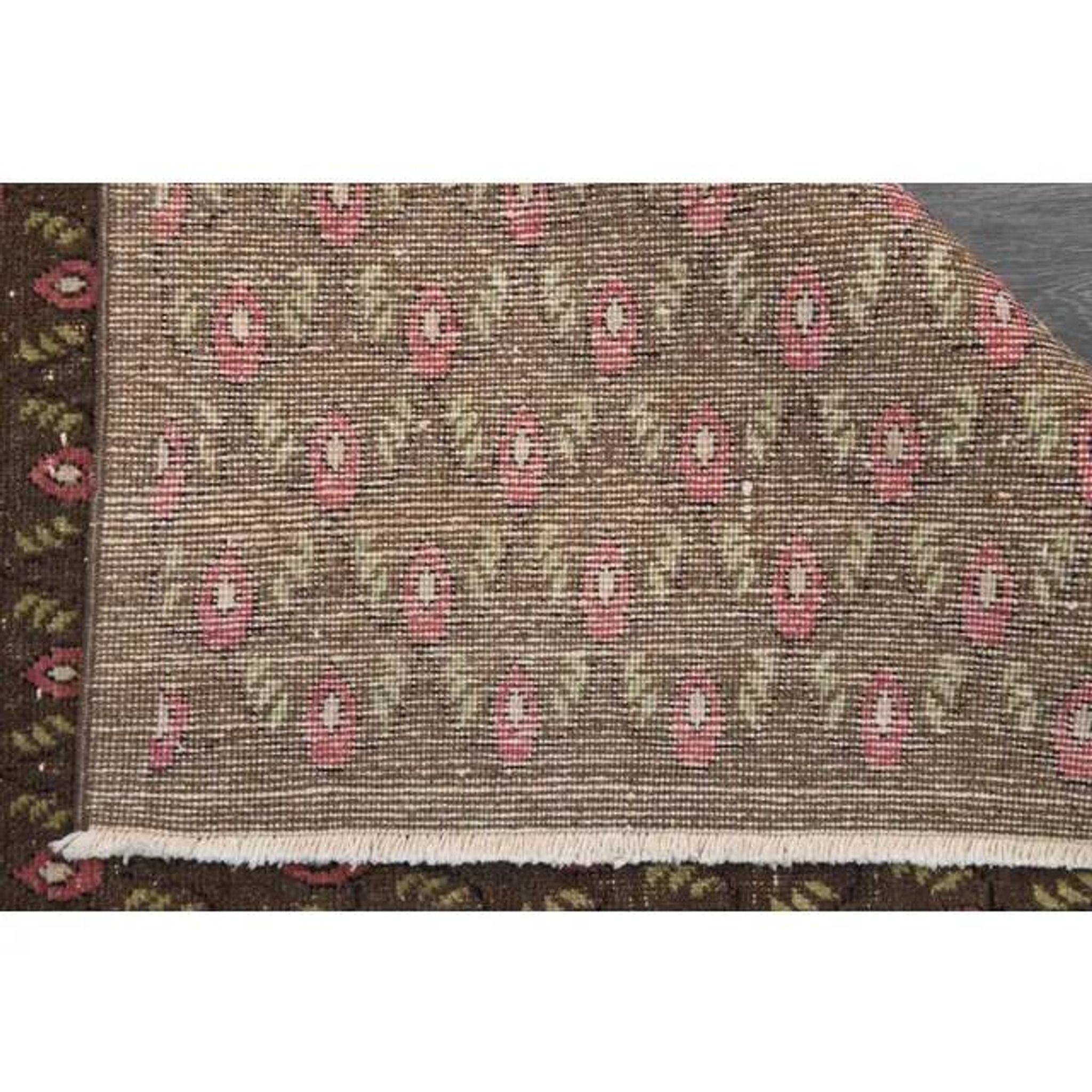 1970s Vintage Turkish Hand-Knotted Wool Cotton Brown Rug 130x194