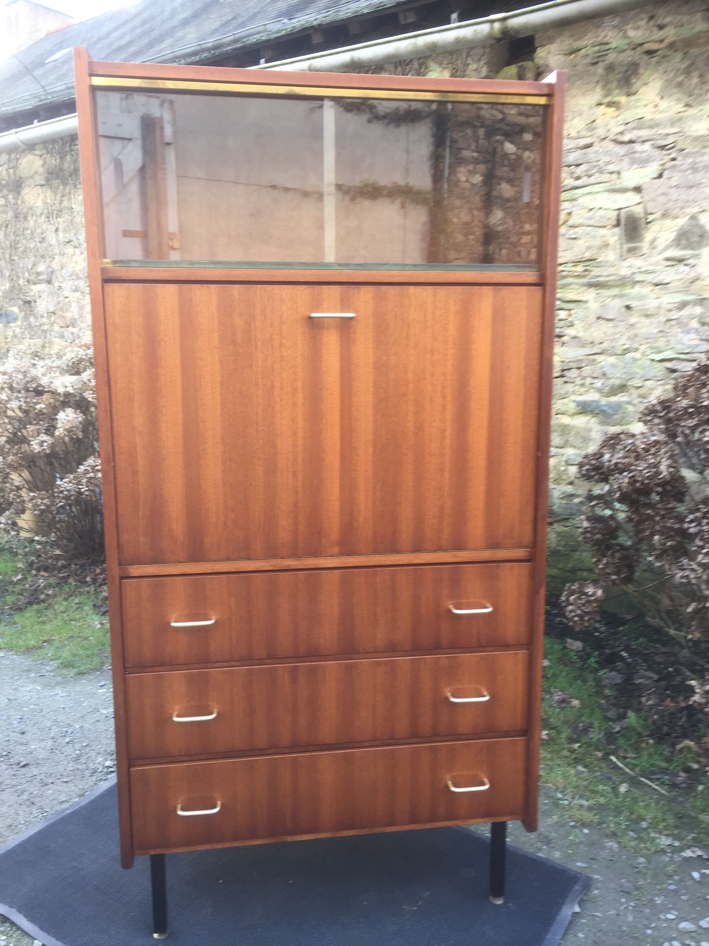 Vintage teak secretary with 3 drawers