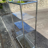 Vintage 1970s Rectangular Chrome High Shelf with 5 Smoked Glass Shelves