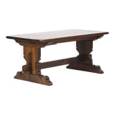Table à manger vintage brutaliste en chêne rustique