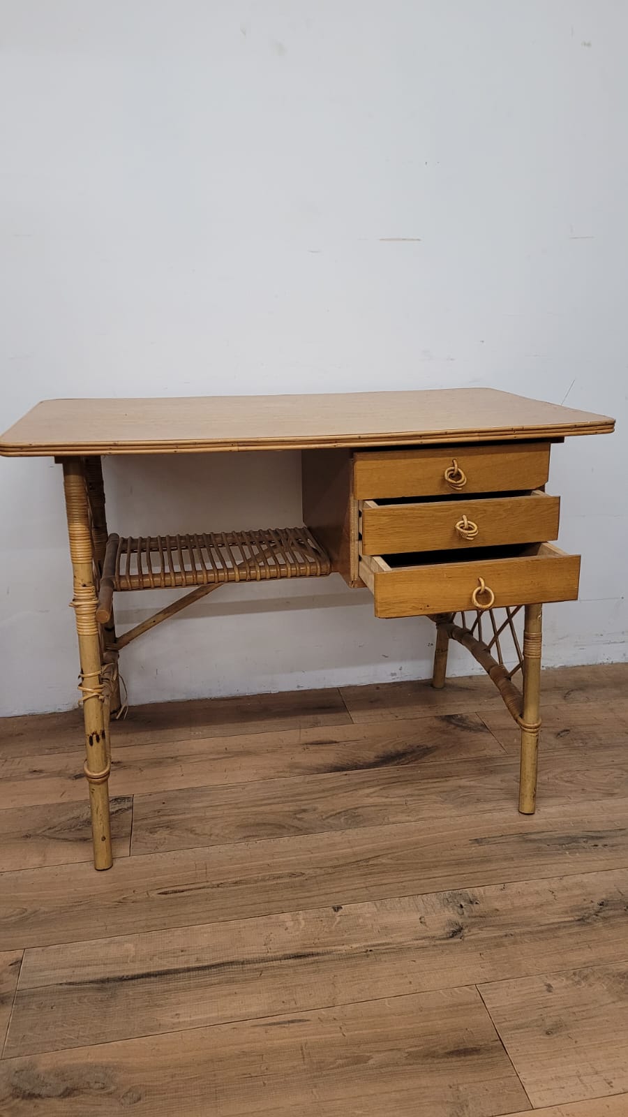 Rattan and oak desk 1950