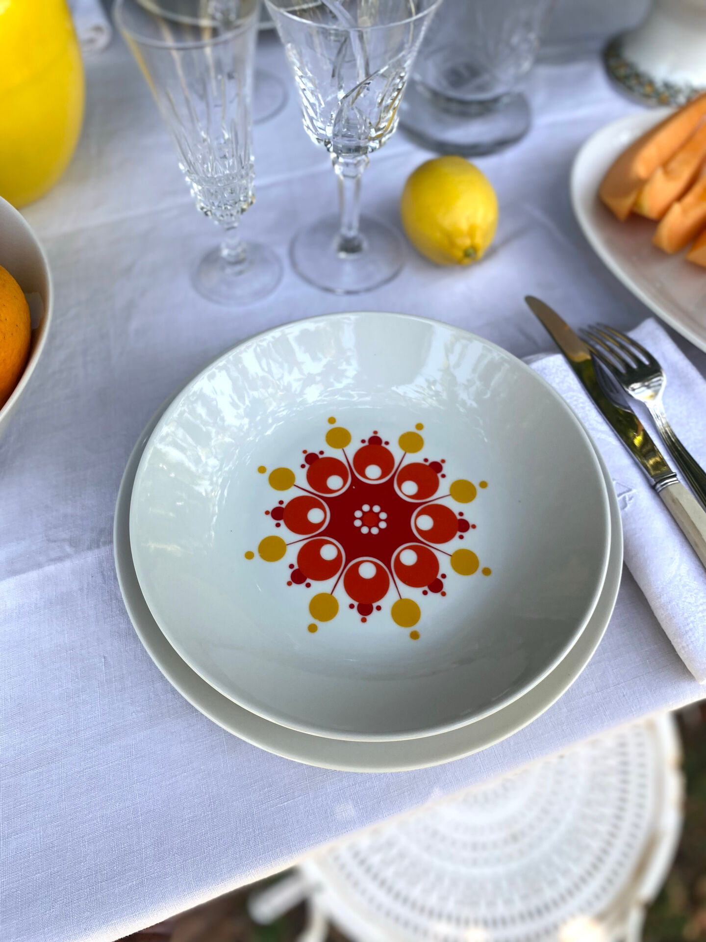 Service de table vintage Winterling, 20 pièces, décor pop années 70