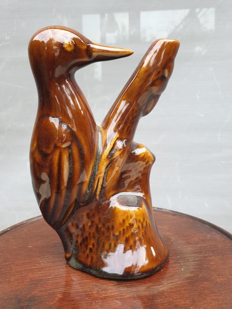 Vase soliflore pic-vert glazed brown earthenware