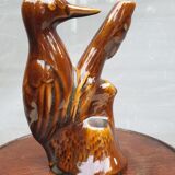 Vase soliflore pic-vert glazed brown earthenware