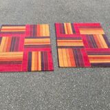 Persian tufted wool rug with geometric stripes in burgundy and brown 140x80