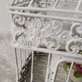 Cage for metal decoration, white patina and rattan, wedding decoration, aviary