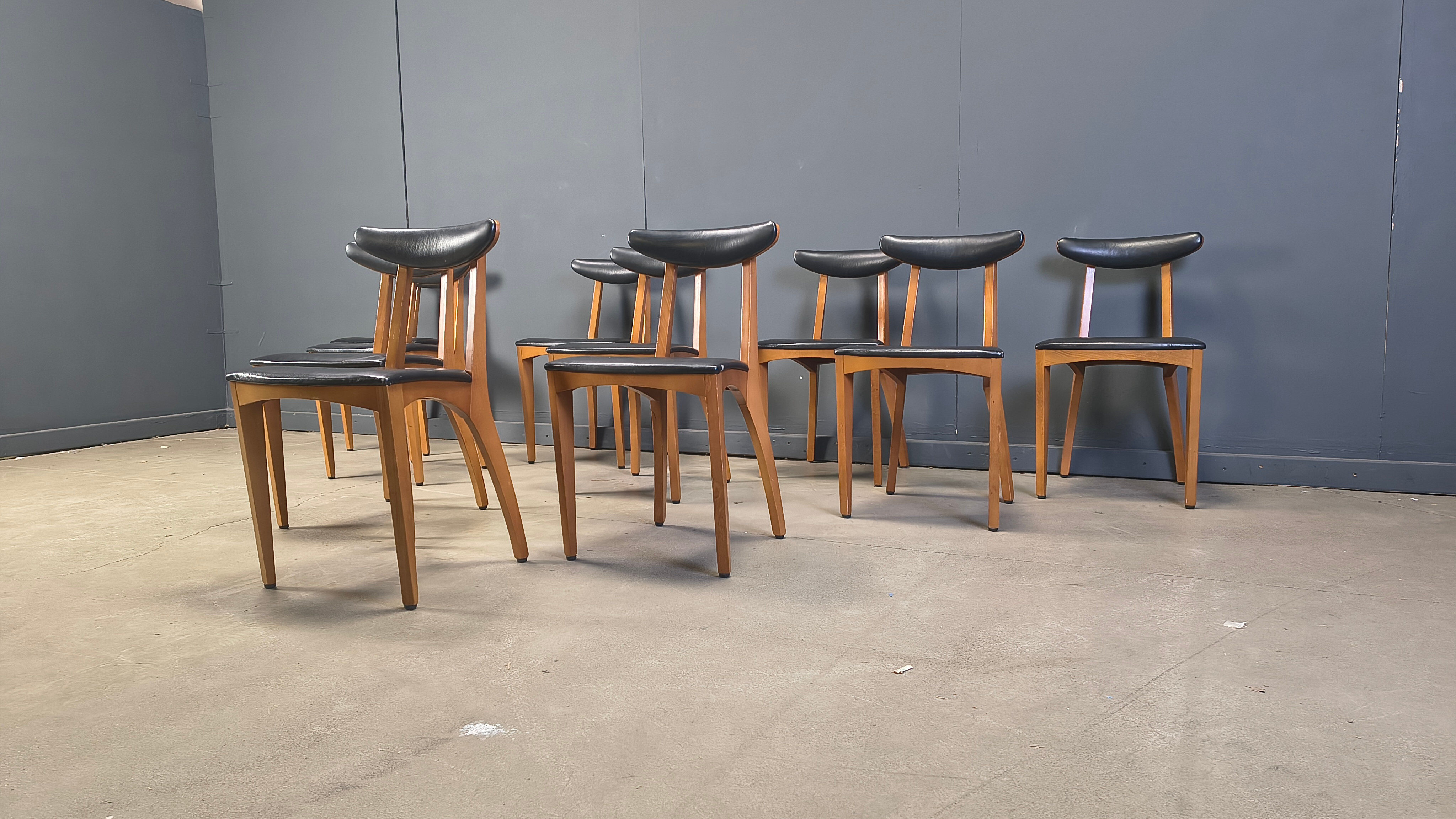 Mid-century Belgian dining chairs, set of 10, 1960s