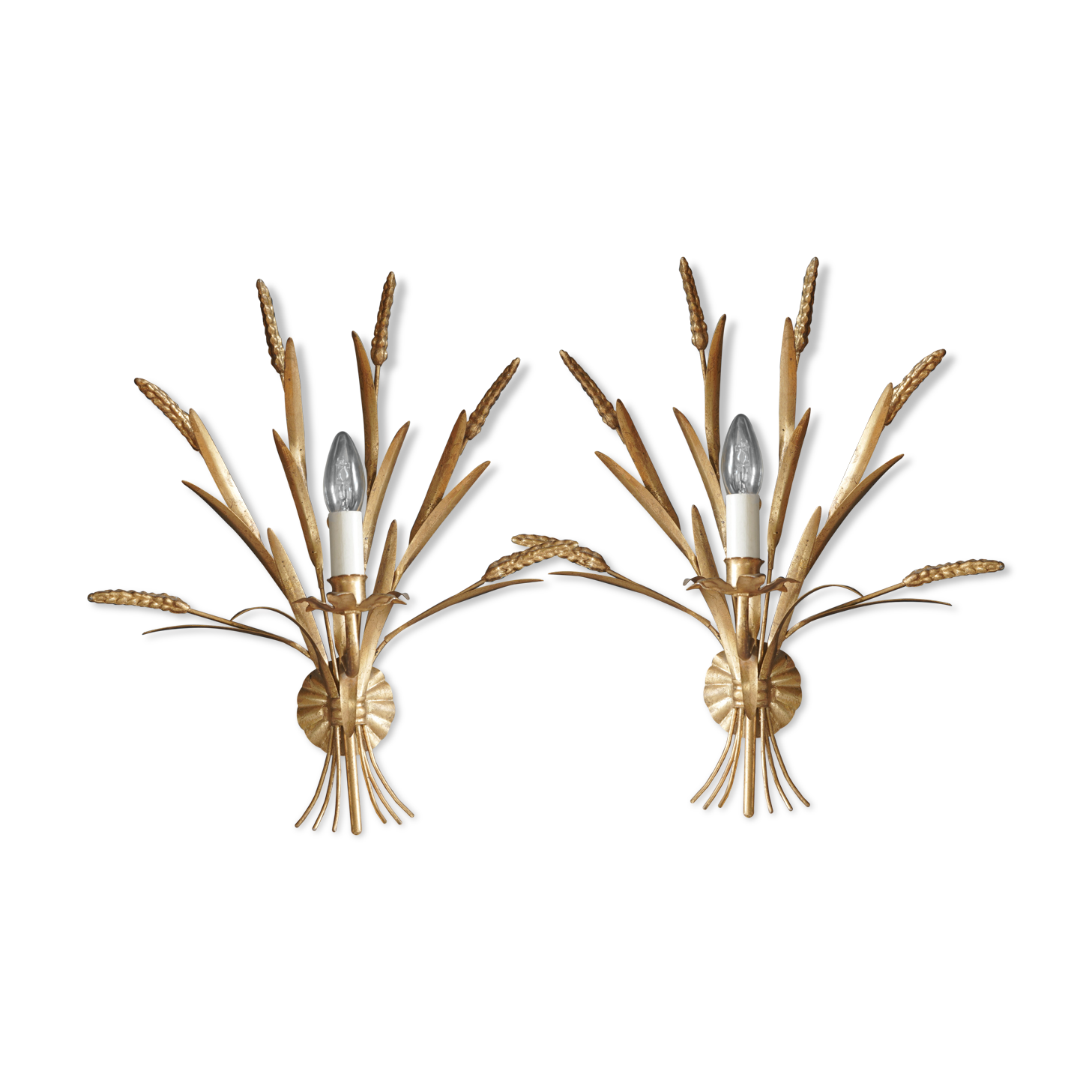 Pair of Mid- Century Brass Wheatsheaf Sconces