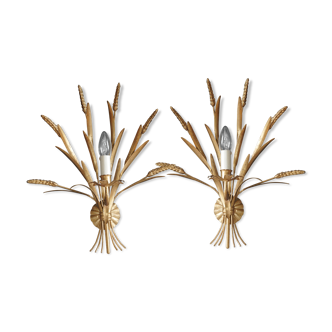 Paire d'appliques en laiton en forme de gerbe de blé
