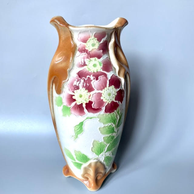 Saint-clément art nouveau vase signed ck in barbotine with decor de fleurs bordeaux