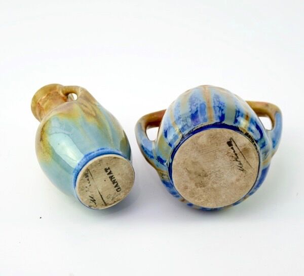 Mini vases in enamelled stoneware signed Méténier duo
