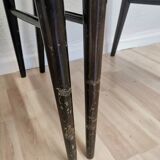 Set of 4 Vintage Wooden Dining Chairs: Beige Faux Leather, Mid-Century Retro