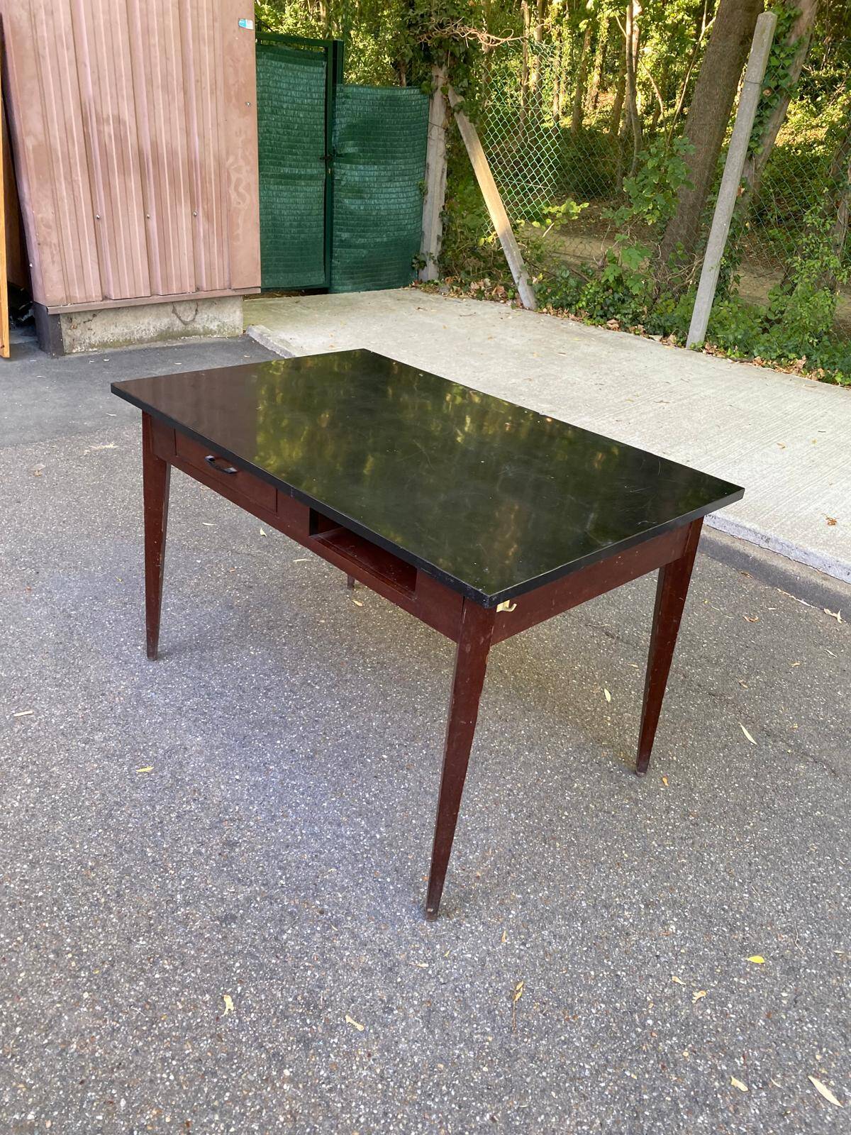 Vintage Scandinavian desk 1950 black top school style mid-century