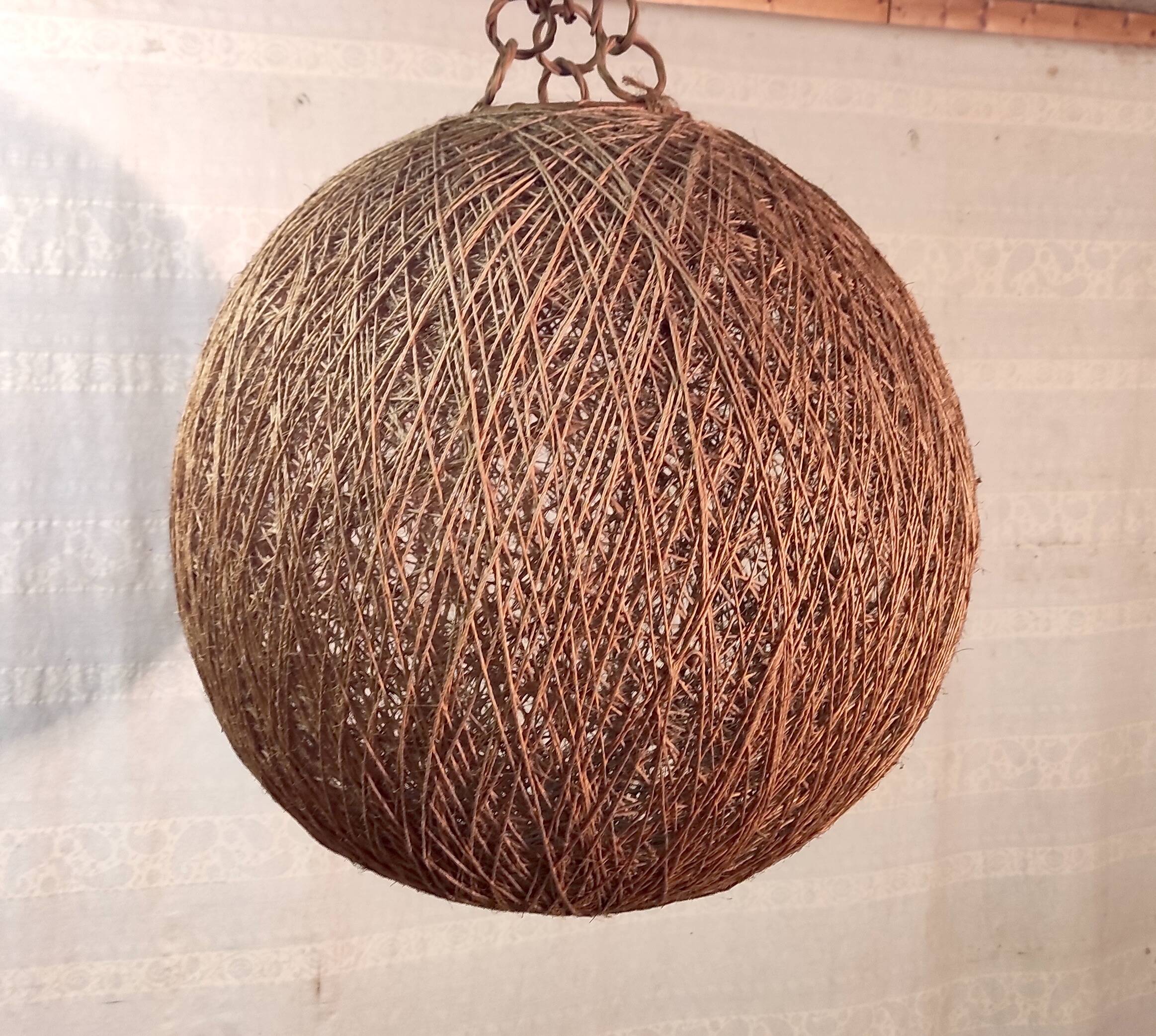 XL lampshade ball in hemp rope and rattan - 1970s