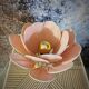 Flower table lamp made of rattan and blush pink linen petals