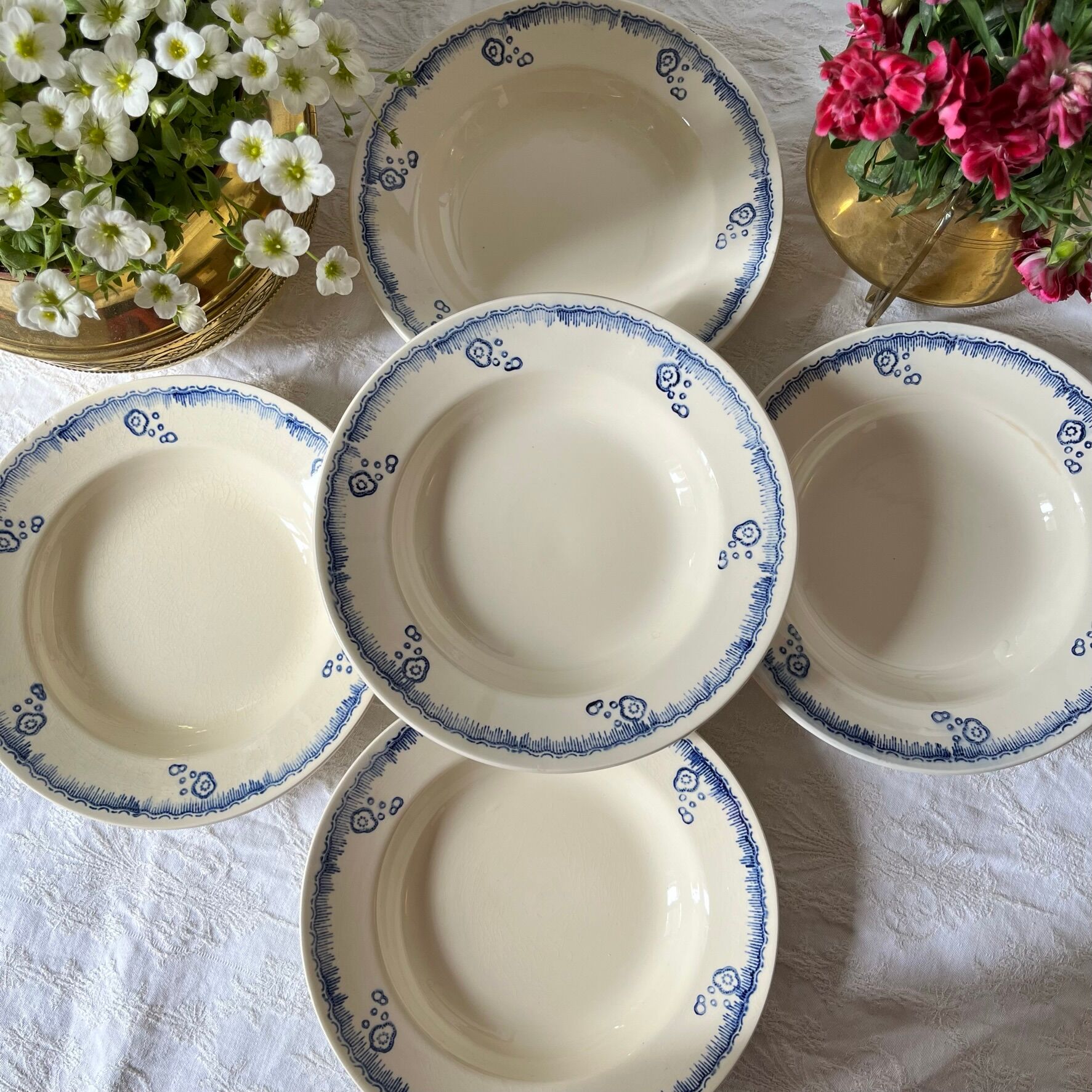 5 hollow plates in vintage Longwy earthenware - Tunis model