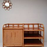 Vintage cane rattan and wood sideboard