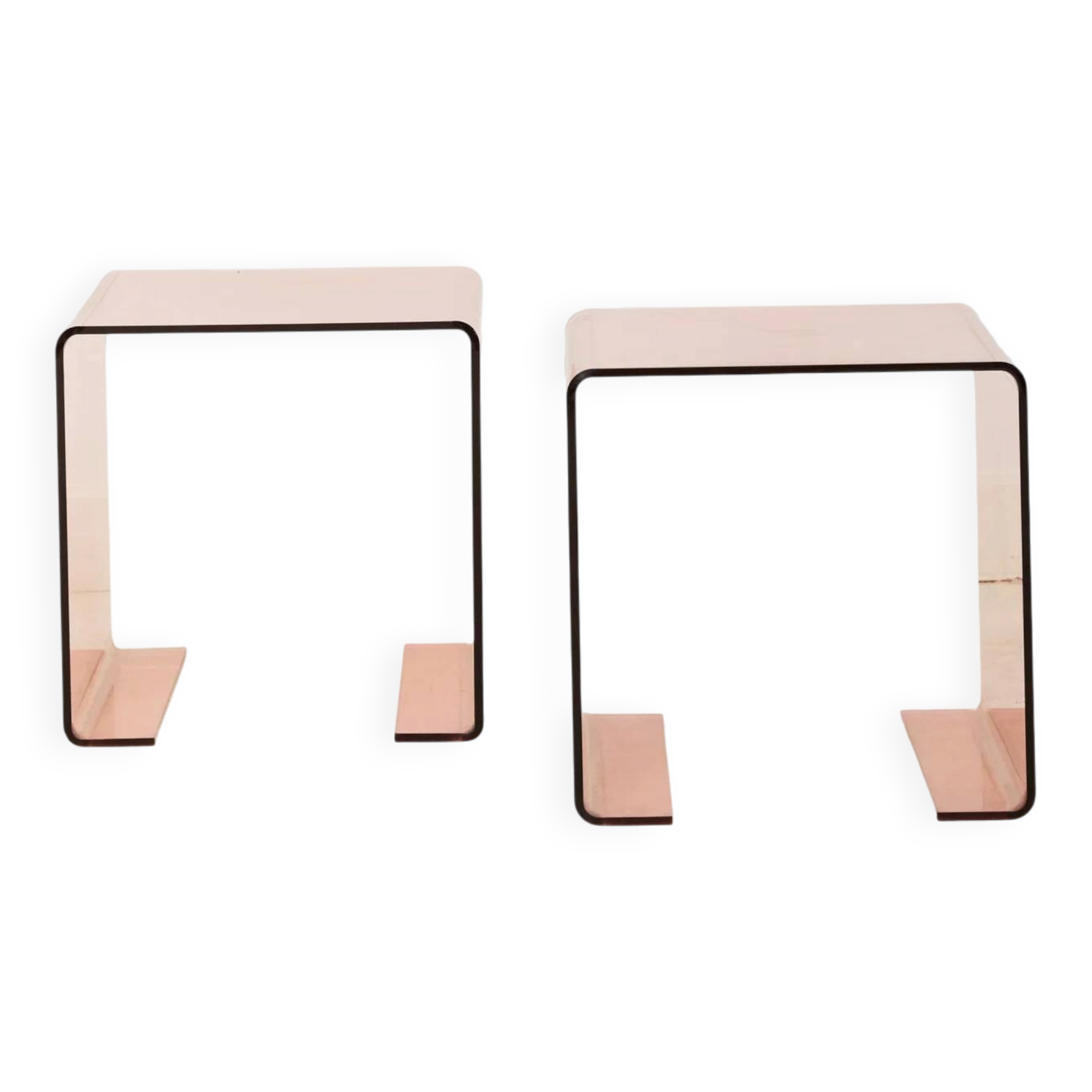 Pair of pink side tables, designed by Roche Bobois, 1970s.